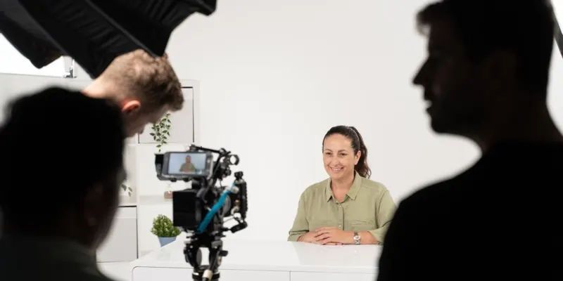 Behind the scenes of an enterprise video production shoot with Shootsta equipment and crew