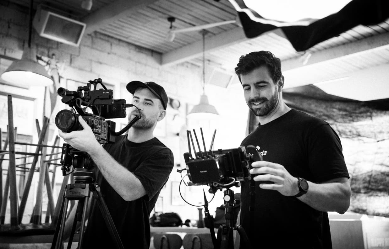 Shootsta production crew preparing professional camera equipment on location